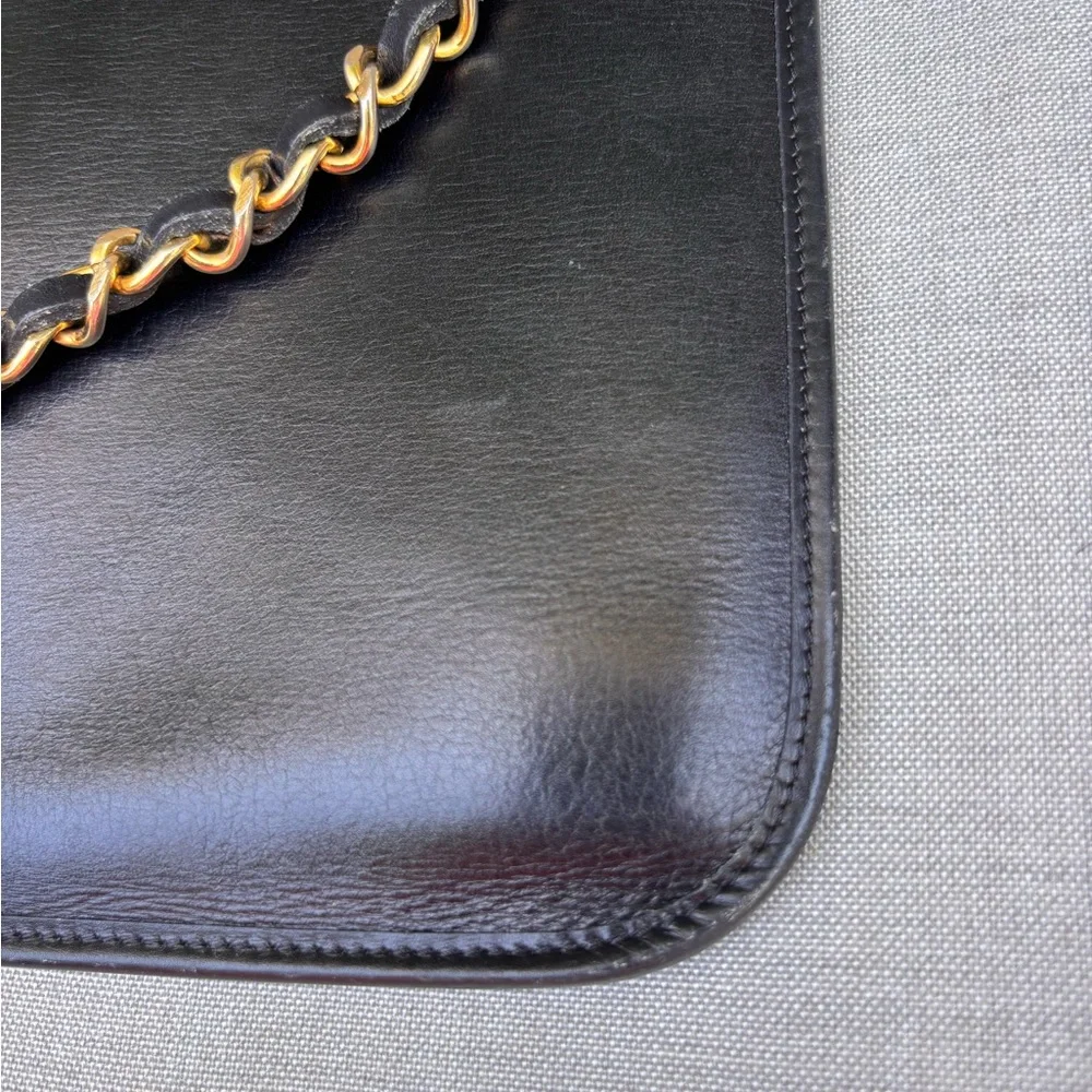 Authentic CHANEL vintage flat black lambskin mini tote